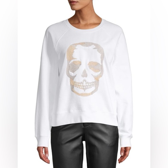 Zadig & Voltaire White / Gold Upper Skull Glitter Crewneck Sweatshirt medium - Picture 1 of 11